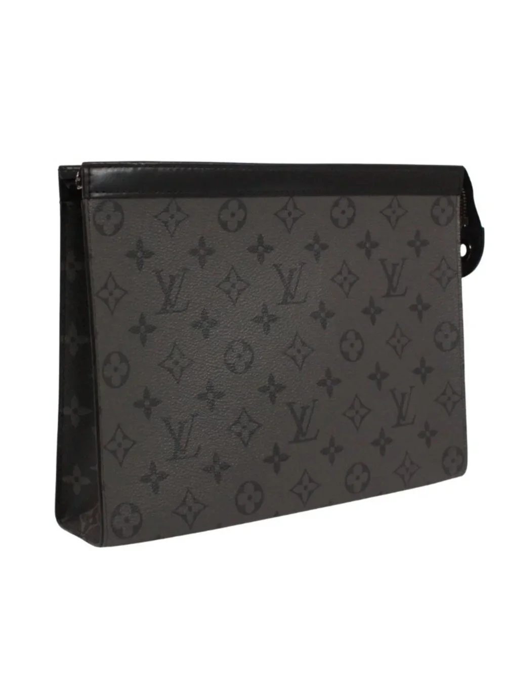 Louis Vuitton Pochette Voyage Monogram Eclipse Leather Gray Black Pouch Silver